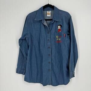 Vintage y2k 90s Betty Boop shirt top 14 blue denim not in the mood biker grunge